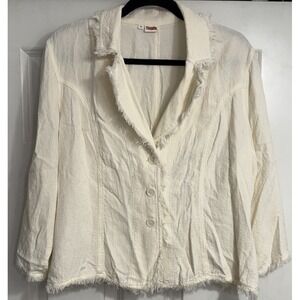 Tianello Button‎ Tencel Blazer Shirt Ivory Boho Size Large Preppy Career